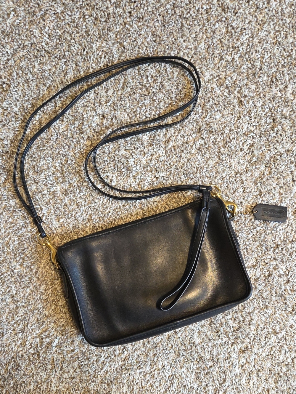 Vintage 1970's Coach Black Leather Convertible Crossbody Wristlet
